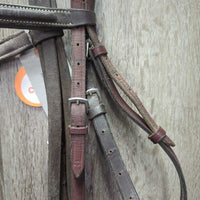 FS Rsd Padded Bridle, Braided Reins *gc/fair, mismatched, v.dirty, loose hooks & stitching, xholes
