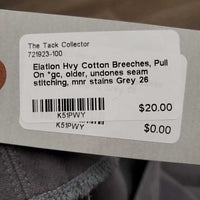 Hvy Cotton Breeches, Pull On *gc, older, undones seam stitching, mnr stains, stretched knees
