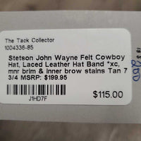 Felt Cowboy Hat, Laced Leather Hat Band *xc, mnr brim & inner brow stains
