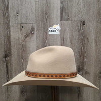 Felt Cowboy Hat, Laced Leather Hat Band *xc, mnr brim & inner brow stains
