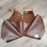 v.thick Hvy Leather Chinks, "Paul", string front strap *gc, scuffs, salt stains?film, scratches, mnr edge chews?scrapes