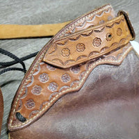 v.thick Hvy Leather Chinks, "Paul", string front strap *gc, scuffs, salt stains?film, scratches, mnr edge chews?scrapes