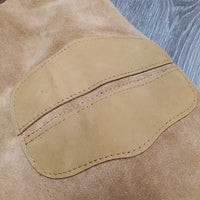 Suede Shotgun Chaps, fringe, buckstitch, thigh pockets, tooled hardware *like new
