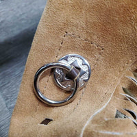 Suede Shotgun Chaps, fringe, buckstitch, thigh pockets, tooled hardware *like new
