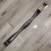 FS Thick Padded Leather Girth, 2x els *gc/fair, dirty, frayed/torn elastic, faded, curled edges, scrapes, deep creases
