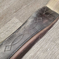 FS Thick Padded Leather Girth, 2x els *gc/fair, dirty, frayed/torn elastic, faded, curled edges, scrapes, deep creases
