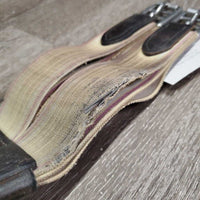 FS Thick Padded Leather Girth, 2x els *gc/fair, dirty, frayed/torn elastic, faded, curled edges, scrapes, deep creases
