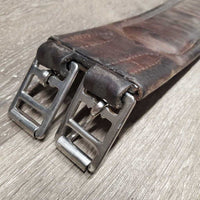FS Thick Padded Leather Girth, 2x els *gc/fair, dirty, frayed/torn elastic, faded, curled edges, scrapes, deep creases
