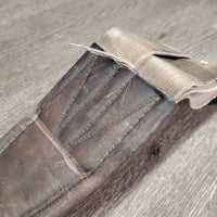 FS Thick Padded Leather Girth, 2x els *gc/fair, dirty, frayed/torn elastic, faded, curled edges, scrapes, deep creases
