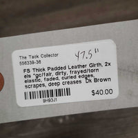 FS Thick Padded Leather Girth, 2x els *gc/fair, dirty, frayed/torn elastic, faded, curled edges, scrapes, deep creases

