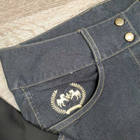 Euro Seat Denim Breeches *vgc, mnr rubs, stains, faded, unstitched seam, faded/curled tag
