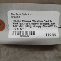 Fleece Canvas Western Saddle Pad *gc, rubs, stains, residue, mnr hair, dirt, pilling, clumpy
