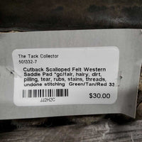 Cutback Scalloped Felt Western Saddle Pad *gc/fair, hairy, dirt, pilling, tear, rubs, stains, threads, undone stitching
