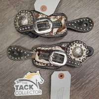 CowHide Western Spur Straps, Bling *gc, rubs, dirt, scracthes & scrapes
