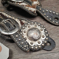 CowHide Western Spur Straps, Bling *gc, rubs, dirt, scracthes & scrapes
