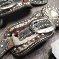 CowHide Western Spur Straps, Bling *gc, rubs, dirt, scracthes & scrapes
