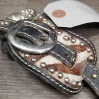 CowHide Western Spur Straps, Bling *gc, rubs, dirt, scracthes & scrapes