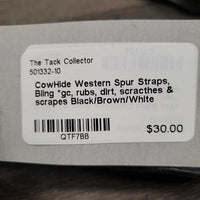 CowHide Western Spur Straps, Bling *gc, rubs, dirt, scracthes & scrapes
