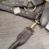 Wst Leather Show Halter, adj, snap, add on bling *gc/fair, dirt, broken end, loose/sharp rivet ends
