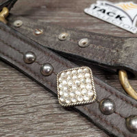 Wst Leather Show Halter, adj, snap, add on bling *gc/fair, dirt, broken end, loose/sharp rivet ends
