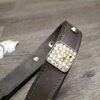 Wst Leather Show Halter, adj, snap, add on bling *gc/fair, dirt, broken end, loose/sharp rivet ends
