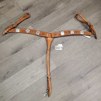 #12934 BreastCollar, snap, +Conchos & Rivets *vgc, clean, mnr dirt, scrapes, stains & rust, xholes, sloppy rivets
