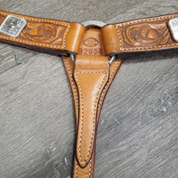 #12934 BreastCollar, snap, +Conchos & Rivets *vgc, clean, mnr dirt, scrapes, stains & rust, xholes, sloppy rivets