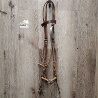 Narrow Headstall, Chin Strap, Dog Bone LS Bit *gc/fair, clean, rubs, dirt, rusty, mismatched
