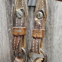 Narrow Headstall, Chin Strap, Dog Bone LS Bit *gc/fair, clean, rubs, dirt, rusty, mismatched
