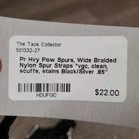 Pr Hvy Pow Spurs, Wide Braided Nylon Spur Straps *vgc, clean, scuffs, stains
