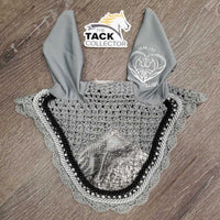 Crochet Fly Veil Ear Bonnet, 1x bling, 2x piping *like new
