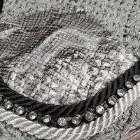 Crochet Fly Veil Ear Bonnet, 1x bling, 2x piping *like new
