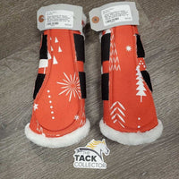 Pr Closed Boots, velcro, fleece "Christmas" *like new, frayed edges/loose threads
