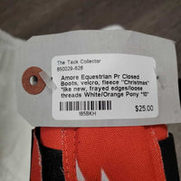 Pr Closed Boots, velcro, fleece "Christmas" *like new, frayed edges/loose threads
