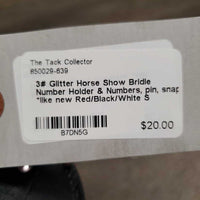 3# Glitter Horse Show Bridle Number Holder & Numbers, pin, snap *like new
