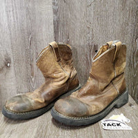 Short Western Boots *fair, clean, stained, dry, dented toes, v.peeled edges, folded insoles, crumpled, scrapes
