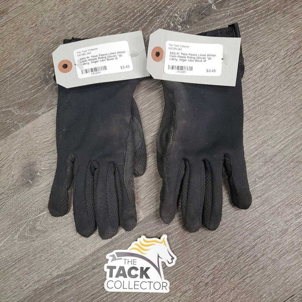 Pr Thick Fleece Lined Winter Cloth Pimple Riding Gloves *gc, v.dirty, finger rubs