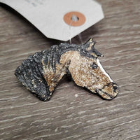 Soft Painted Leather Horse Head Pin *xc/vgc, mnr missing glitter