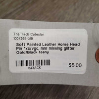 Soft Painted Leather Horse Head Pin *xc/vgc, mnr missing glitter