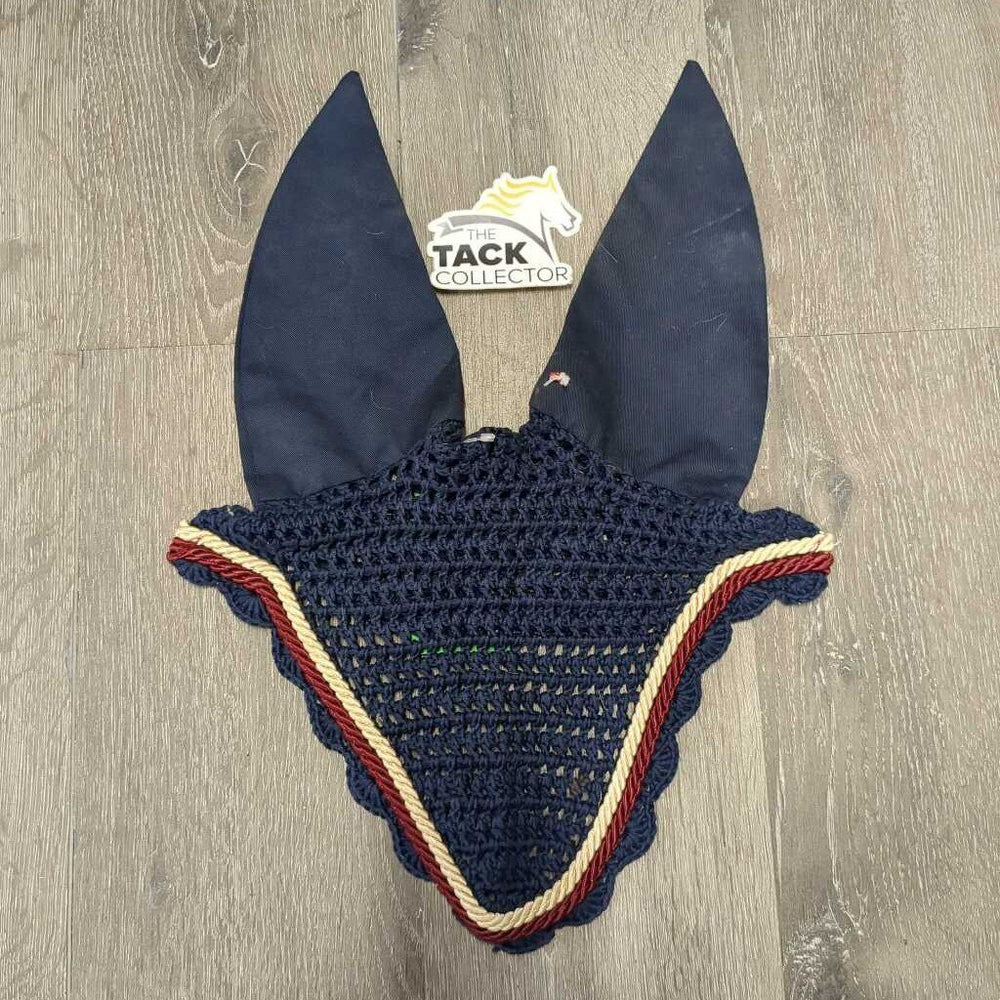 Crochet Ear Bonnet Fly Veil, 2x Piping *vgc, clean, hairy, curled, older, stains