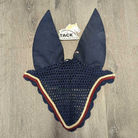 Crochet Ear Bonnet Fly Veil, 2x Piping *vgc, clean, hairy, curled, older, stains
