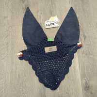 Crochet Ear Bonnet Fly Veil, 2x Piping *vgc, clean, hairy, curled, older, stains