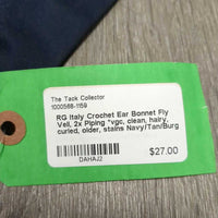 Crochet Ear Bonnet Fly Veil, 2x Piping *vgc, clean, hairy, curled, older, stains