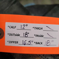 Leather Half Chaps, Back Zipper *gc/fair, stiff, hairy, creases, stitching, rubs