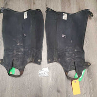 Leather Half Chaps, Back Zipper *gc/fair, stiff, hairy, creases, stitching, rubs