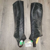 Leather Half Chaps, Back Zipper *gc/fair, stiff, hairy, creases, stitching, rubs
