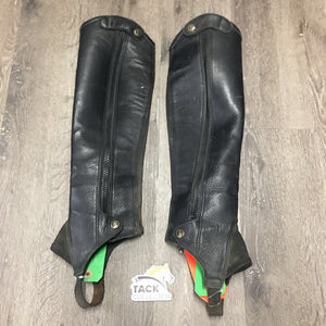 Leather Half Chaps, Back Zipper *gc/fair, stiff, hairy, creases, stitching, rubs