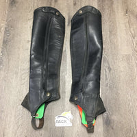 Leather Half Chaps, Back Zipper *gc/fair, stiff, hairy, creases, stitching, rubs

