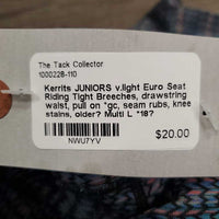 JUNIORS v.light Euro Seat Riding Tight Breeches, drawstring waist, pull on *gc, seam rubs, knee stains, older?
