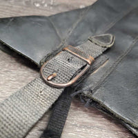 Hvy Leather Half Chaps, Zipper, Velcro, Top velcro Strap *gc, dirty, older, creased/folded, rubs?stains
